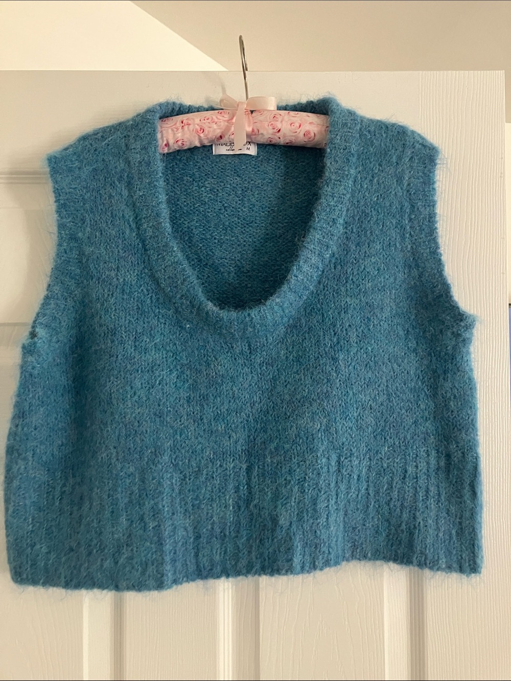 Malibu Teal Blue Mohair-Blend Scoop Neck Sweater Vest